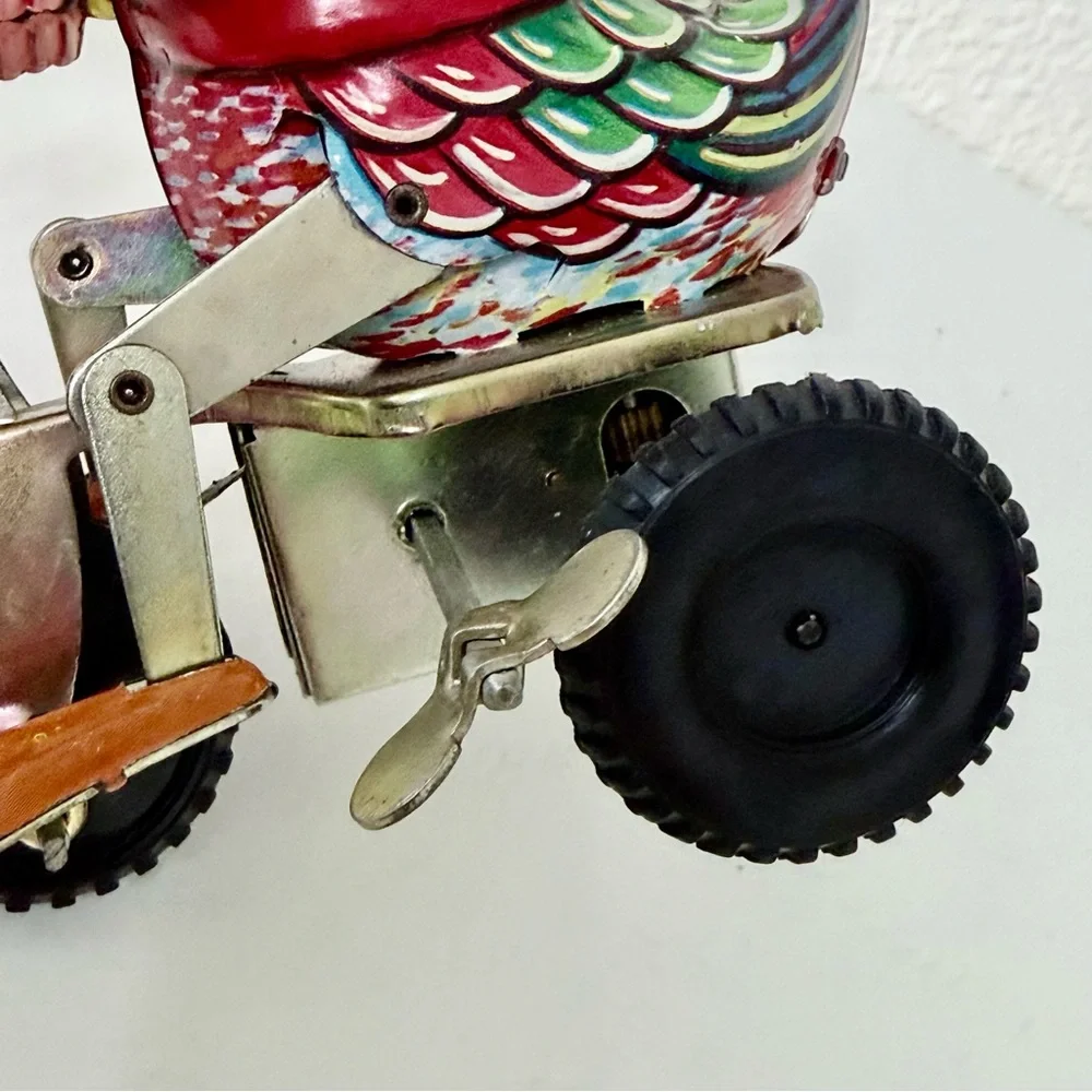 Vintage Litho Tin Toy Duck On Tricycle - Attached Key - 1970s-Collectible